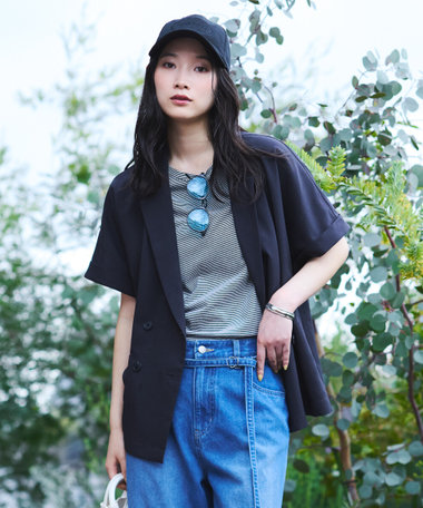 リネンライク 半袖シャツジャケット / セットアップ対応