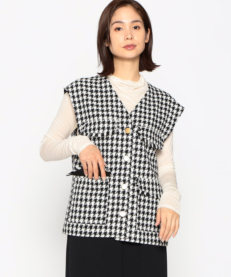 セットアップ対応】千鳥ツィード オーバーサイズ ジレ（12-21VE04-203