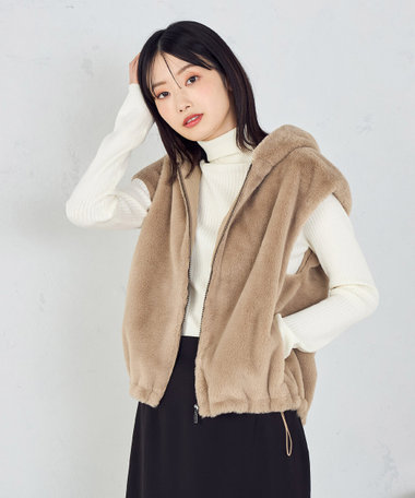 ラビット調　ファーフーデッドジレ