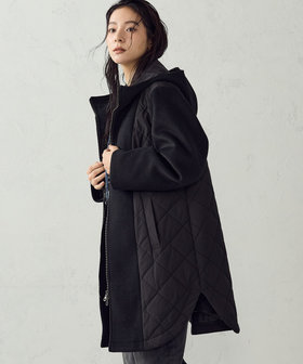 モッサ調ジャージー×キルティングタフタ コンビネーション ロングコート