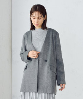 ウール混 ビーバー ノーカラーコート（12-26WI05-204）｜COMME