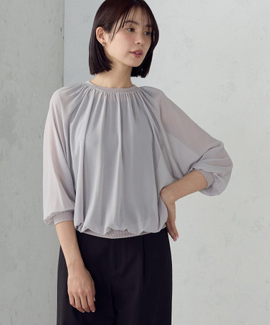 【セットアイテム】シアー バルーンスリーブブラウス+タンクトップ