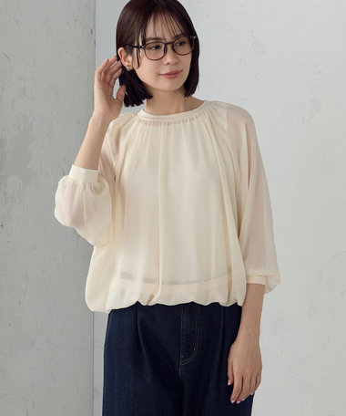 【セットアイテム】シアー バルーンスリーブブラウス+タンクトップ