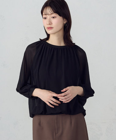 【セットアイテム】シアー バルーンスリーブブラウス+タンクトップ