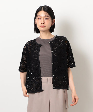 クロップド丈 レース カーディガン