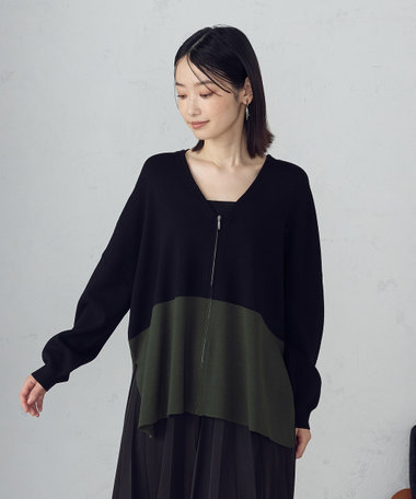 バイカラー ポンチョカーディガン