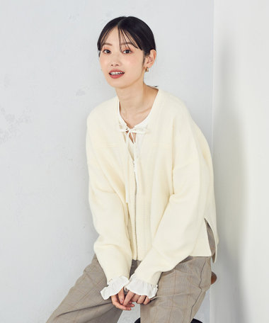 地柄　ジップカーディガン