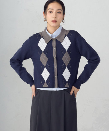 アーガイル襟付きカーディガン