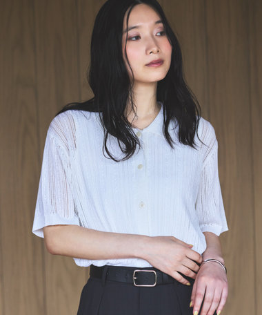 【ウォッシャブル】メッシュ ニットシャツ