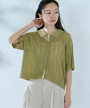 【ウォッシャブル】メッシュ ニットシャツ