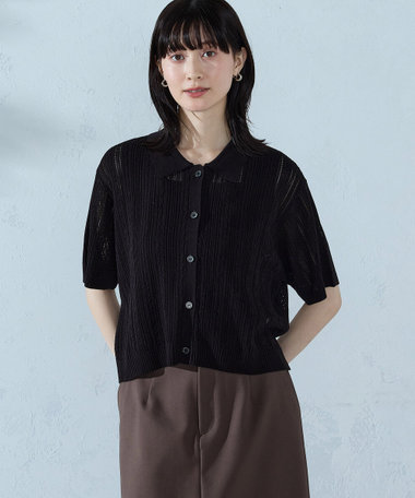 【ウォッシャブル】メッシュ ニットシャツ