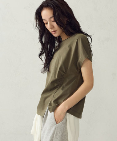【接触冷感】アシンメトリータックTシャツ