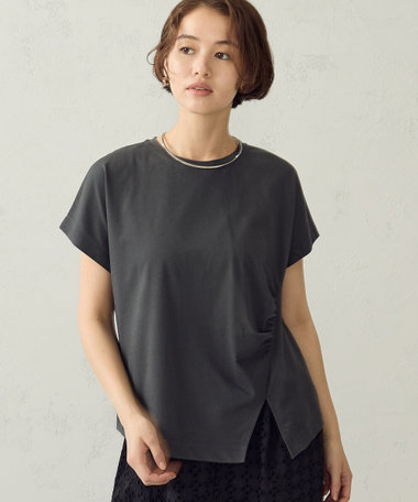 【接触冷感】アシンメトリータックTシャツ