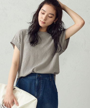 膨れジャガード フレンチスリーブTシャツ