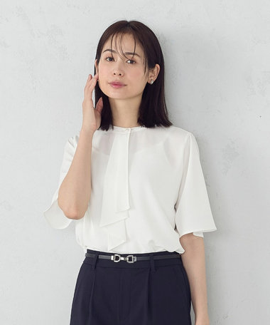 ボウタイ風 半袖ブラウス
