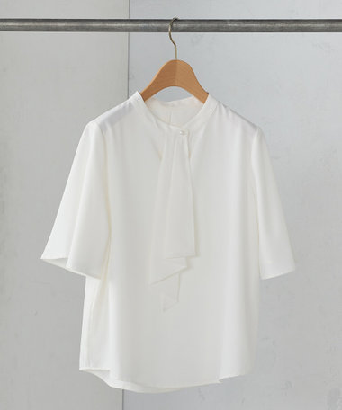 ボウタイ風 半袖ブラウス