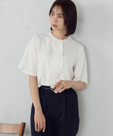ボウタイ風 半袖ブラウス