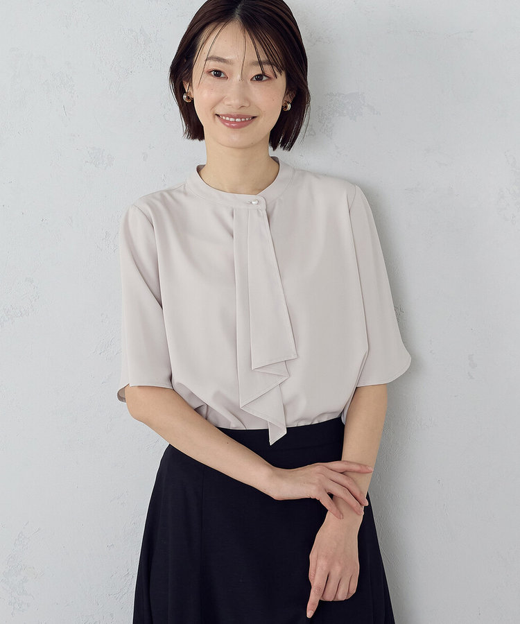ボウタイ風 半袖ブラウス