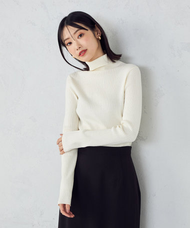 【マシンウォッシャブル】ベーシック　タートルネックリブニット