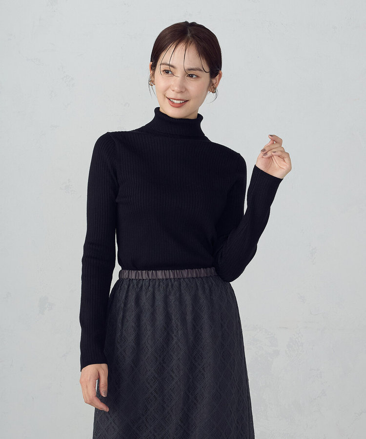 マシンウォッシャブル】ベーシック タートルネックリブニット