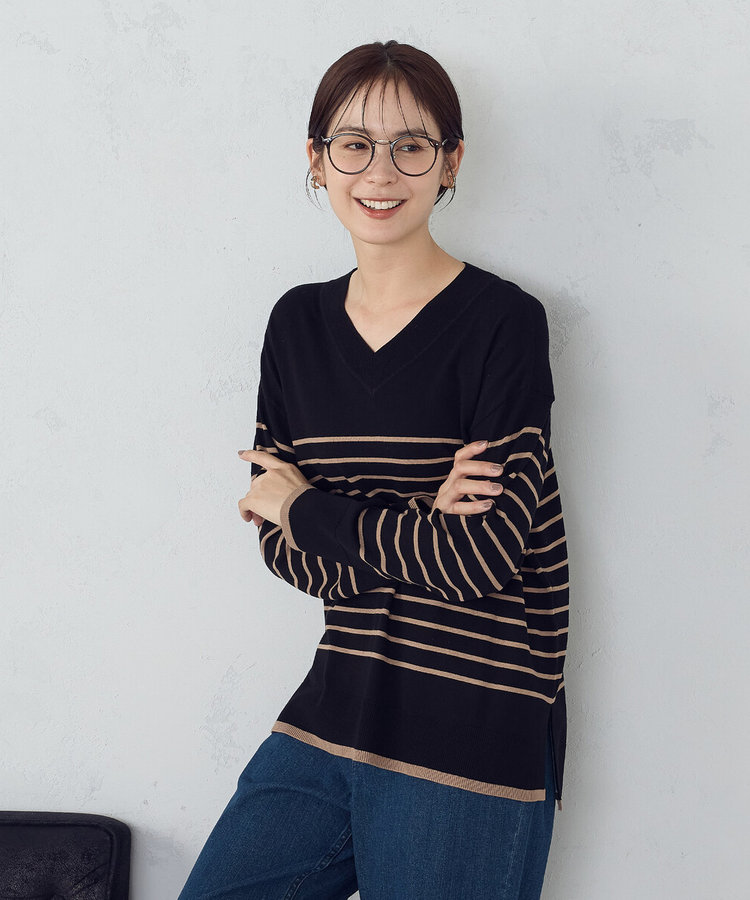 ふくページ ウォッシャブル】ベーシック ボーダーVネックオーバーサイズ