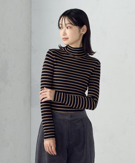 【ウォッシャブル】ベーシック ボーダー ハイネックニット