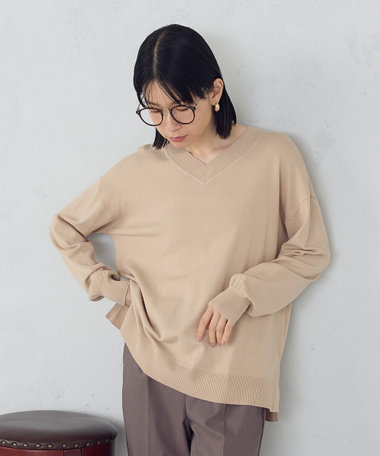 【ウォッシャブル】ベーシック　Ｖネックオーバーサイズニット