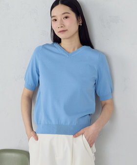 【i'm ism.】ウォッシャブル・UVカット / ベーシック 2WAYネック5分袖ニット