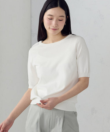 【i'm ism.】ウォッシャブル・UVカット  / ベーシック 2WAYネック5分袖ニット