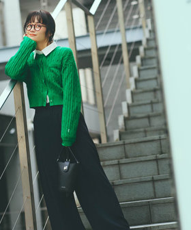 【宮城舞さん着用】ケーブルクルーネックカーディガン