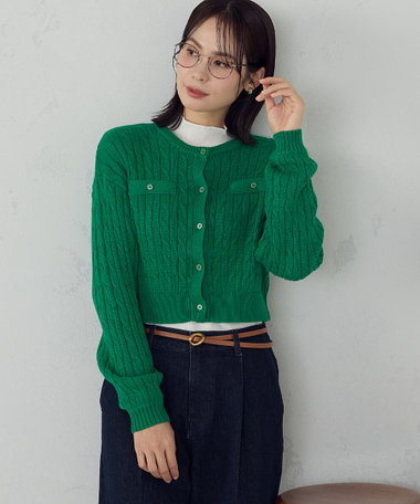 ケーブルクルーネックカーディガン