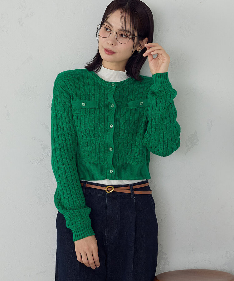 ケーブルクルーネックカーディガン