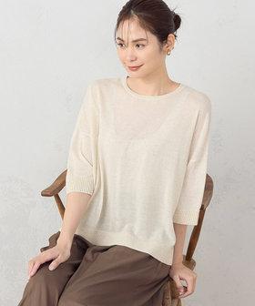 マーガレットハウエル 麻混 半袖ニット トップス プルオーバー YARN DYED COTTON LINEN SHIRTING SHIRT | MARGARET HOWELL