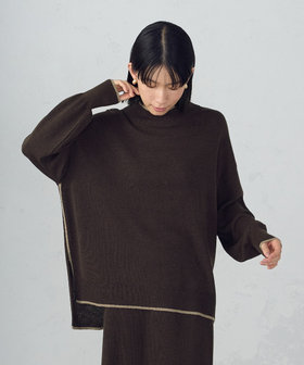 ライン配色　ボトルネックニットプルオーバー / セットアップ対応