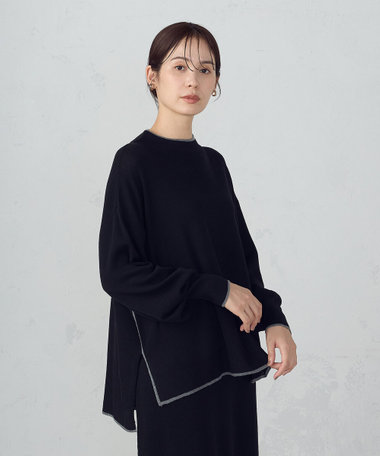 ライン配色　ボトルネックニットプルオーバー / セットアップ対応