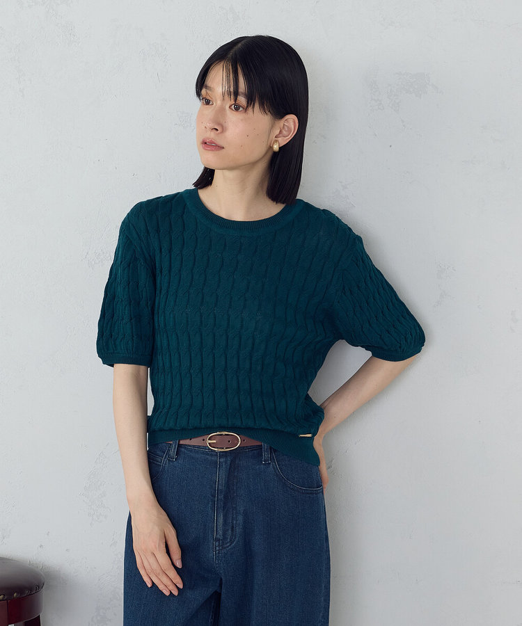 ミニケーブル５分袖ニット