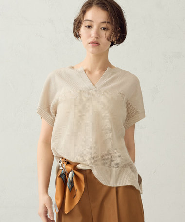 ロゴメッシュ スキッパーニット