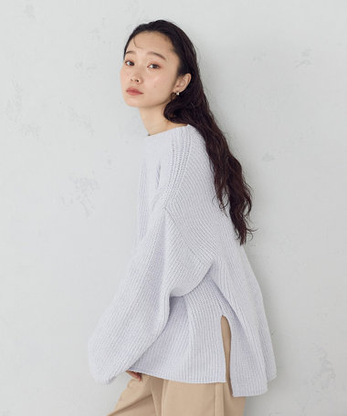 ラメモールボートネックニット