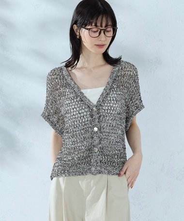 ミックスカラーメッシュ ボタンベスト