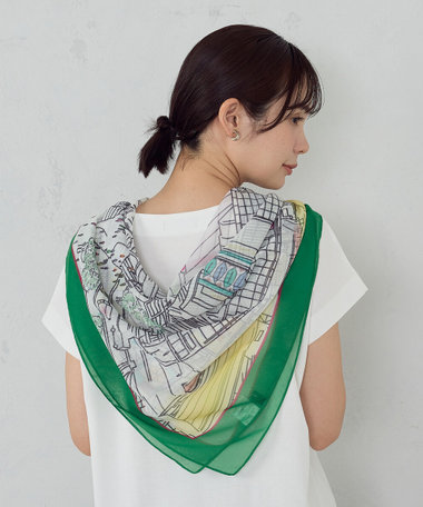 スクランブル風景プリント スカーフ