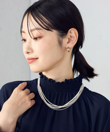 3WAY プラスチックパール＆チェーンネックレス