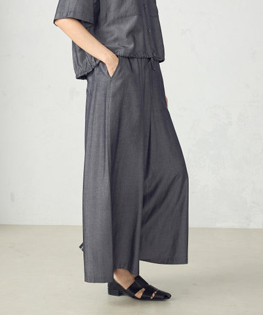 デニム風 後ろハッチポケット ワイドパンツ　/ セットアップ対応