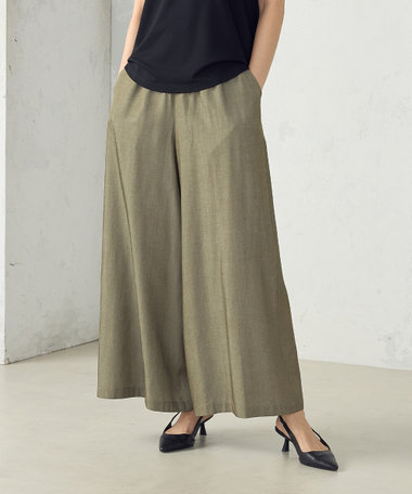 デニム風 後ろハッチポケット ワイドパンツ　/ セットアップ対応