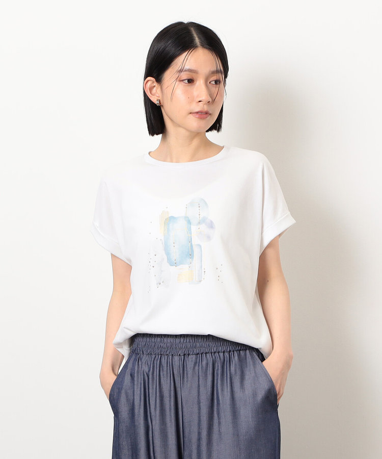 スタッズ 箔ライン付き プリントTシャツ（12-90TK05-205