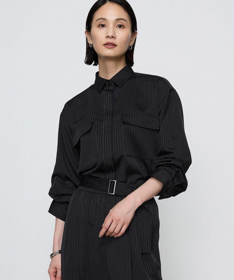 【ブライトリーセットアップ】サテンストライプ シャツジャケット