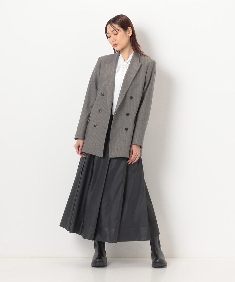 新品タグ付き☆sarah pacini ジャケット　チャコール　アシンメトリー セットアップ対応】2WAYストレッチシアバターヘリンボーン ダブル