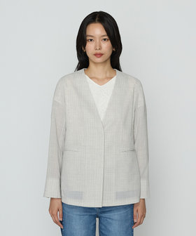 定価¥49,000【希少•未使用】コムサコレクション/ストライプリネンジャケット セール】 〔 Sサイズ 〕 ストレッチエンボス クールライダース