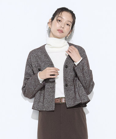 ツイード柄リバージャージー ノーカラージャケット