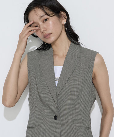 【セットアップ対応】ストレッチミニ千鳥 ジレ