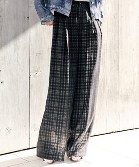 【セットアップ対応】接結チェック タックワイドパンツ